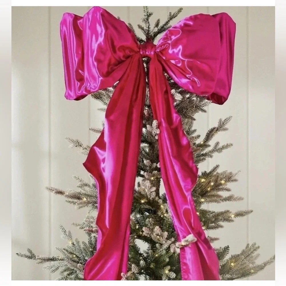 Anthropologie PINK Satin Bow Tree Topper